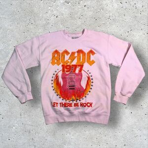 AC/DC Let There Be Rock 1977 Pink Sweatshirt Women’s Small Crewneck Pullover